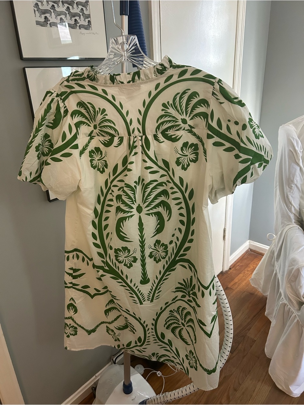 GiGiO Collection Cream dress with Green Botanical Motif - Picture 4 of 10